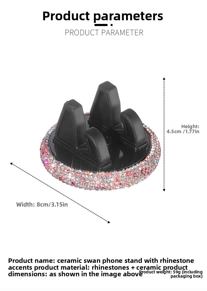 Car Phone Holder With Rhinestones In Elegant White For Stylish Vehicle Accessory
