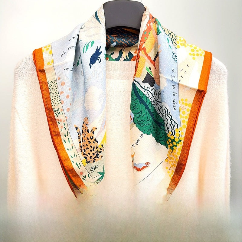 Sweet Multicolor Silk Scarf For Women, Perfect Summer Accessory Featuring Elegant Printing