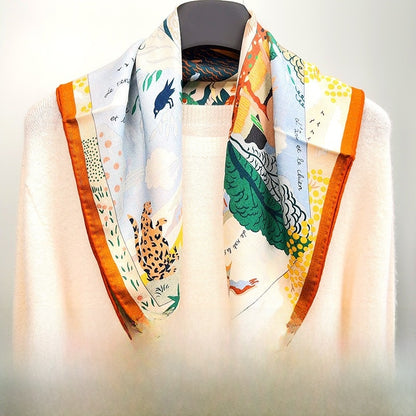 Sweet Multicolor Silk Scarf For Women, Perfect Summer Accessory Featuring Elegant Printing