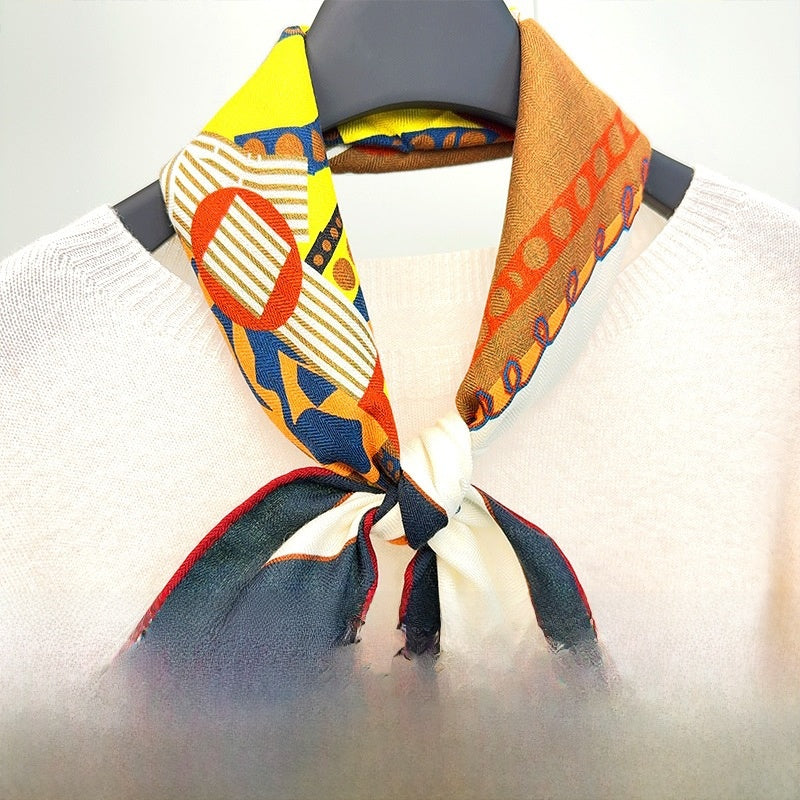 Sweet Multicolor Silk Scarf For Women, Perfect Summer Accessory Featuring Elegant Printing