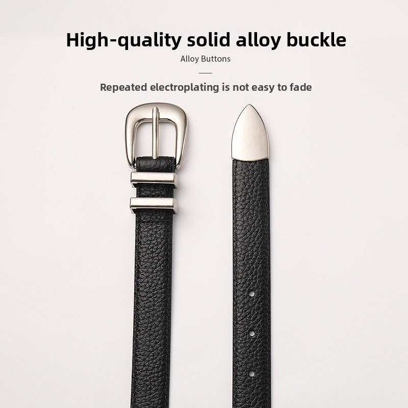 Women's Genuine Leather Business Belt With Alloy Pin Buckle In Dyed Black