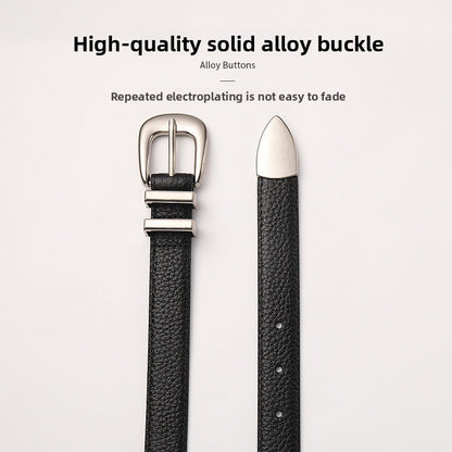 Women's Genuine Leather Business Belt With Alloy Pin Buckle In Dyed Black