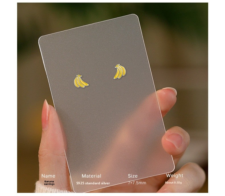 Cute Banana Stud Earrings For Women In Gold Featuring 925 Sterling Silver With Epoxy Craft