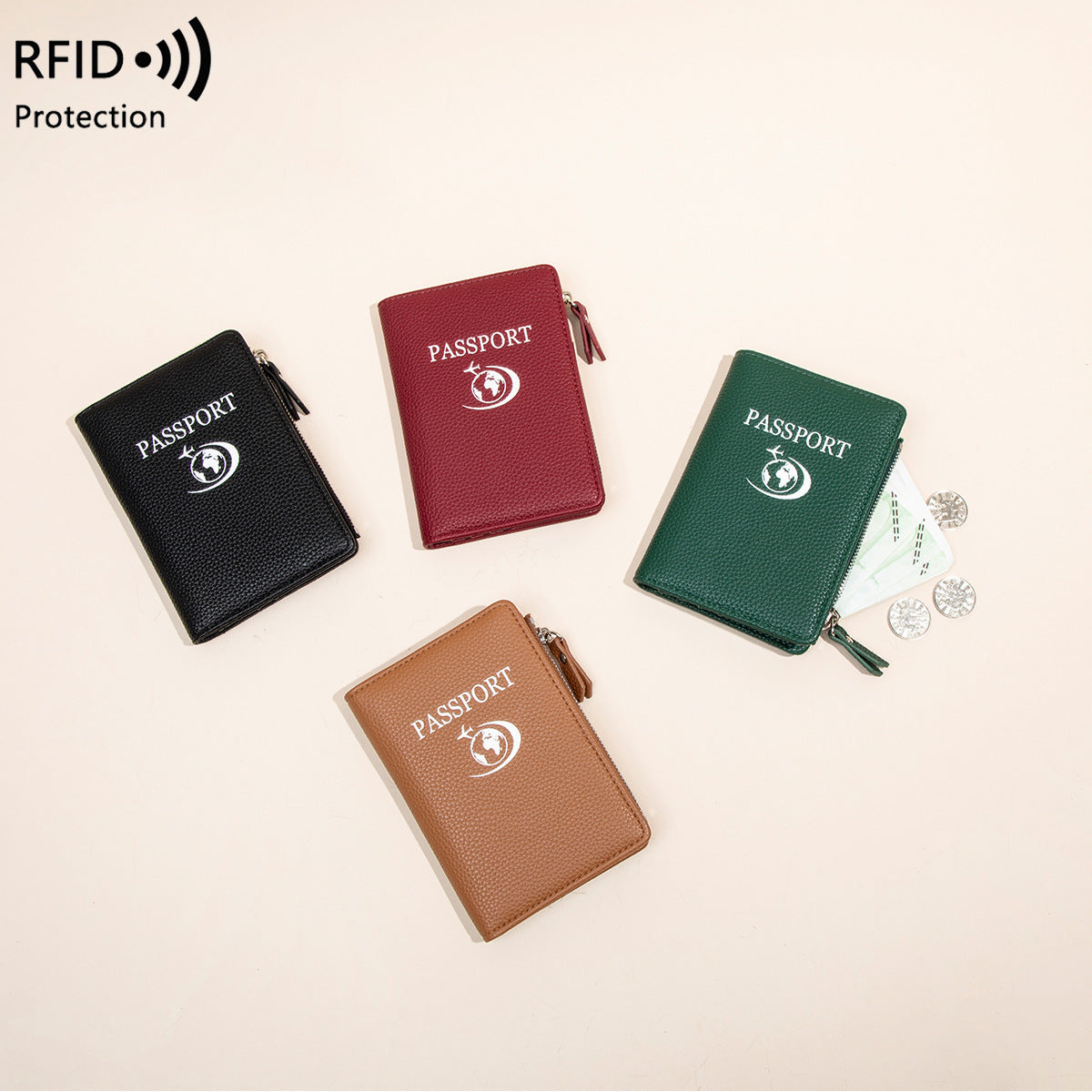 Unisex Solid Color PU Leather RFID Passport Holder For Secure Travel