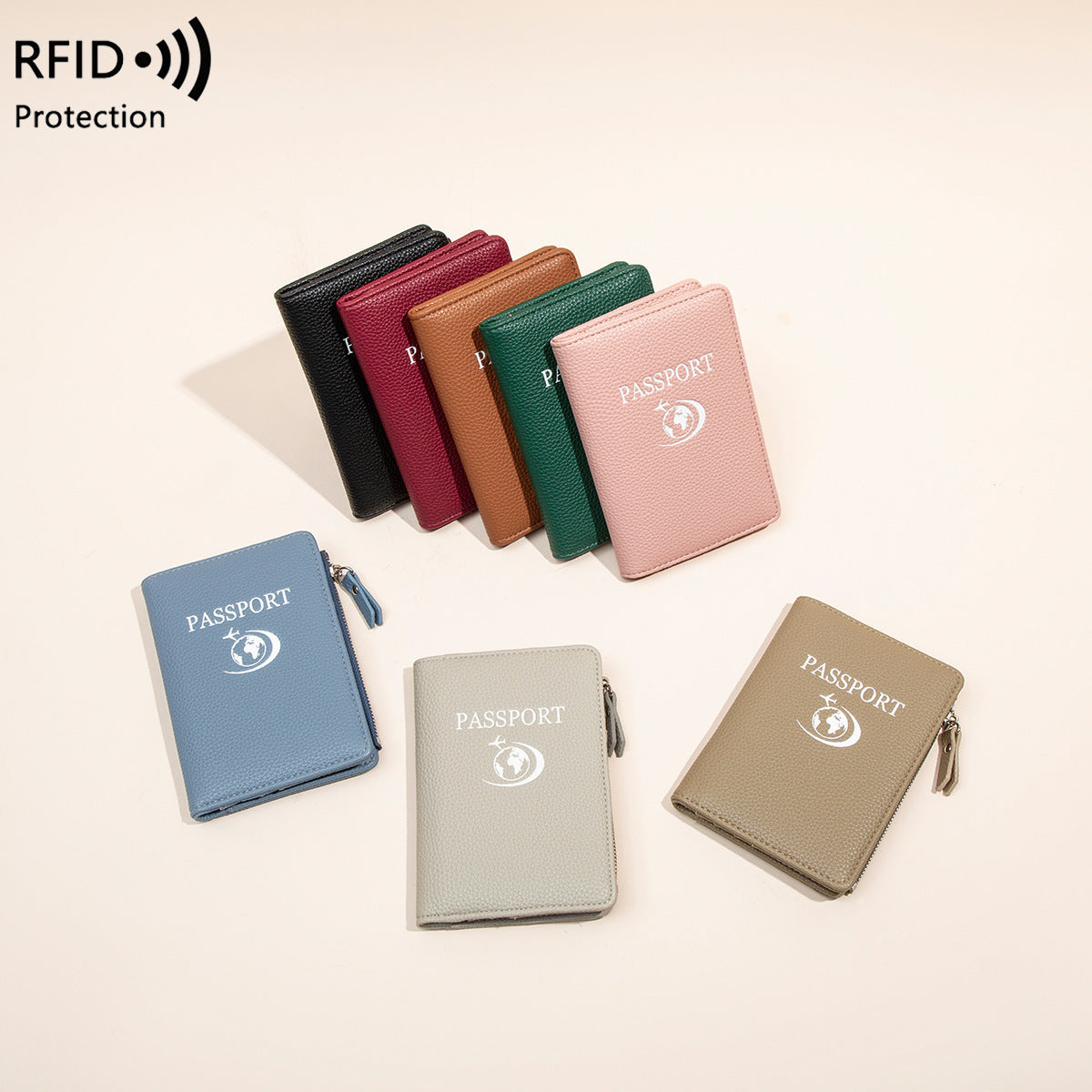 Unisex Solid Color PU Leather RFID Passport Holder For Secure Travel