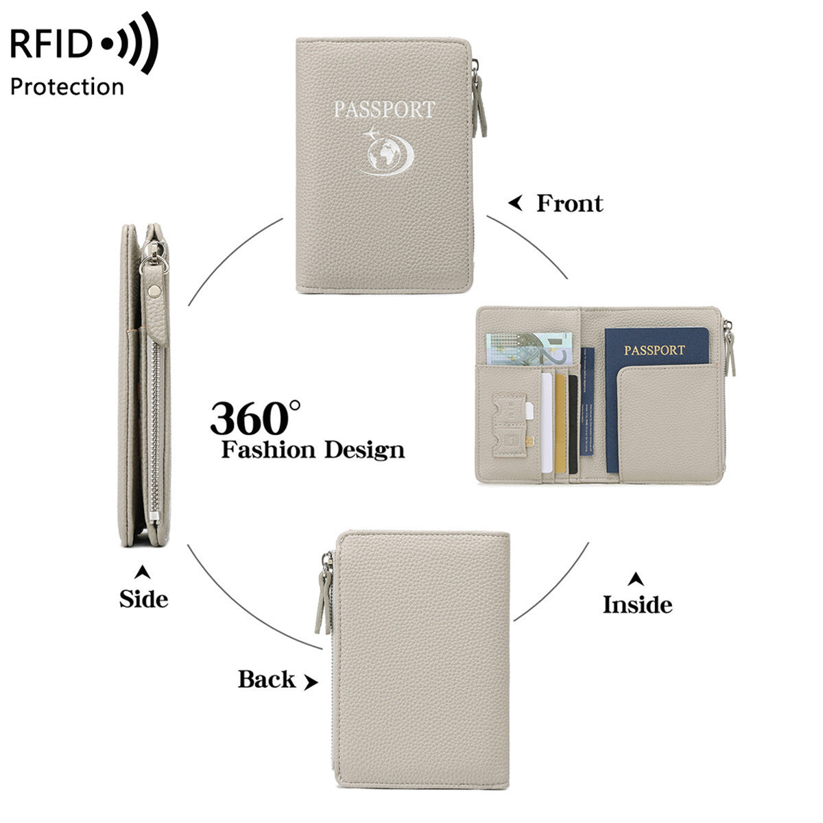 Unisex Solid Color PU Leather RFID Passport Holder For Secure Travel