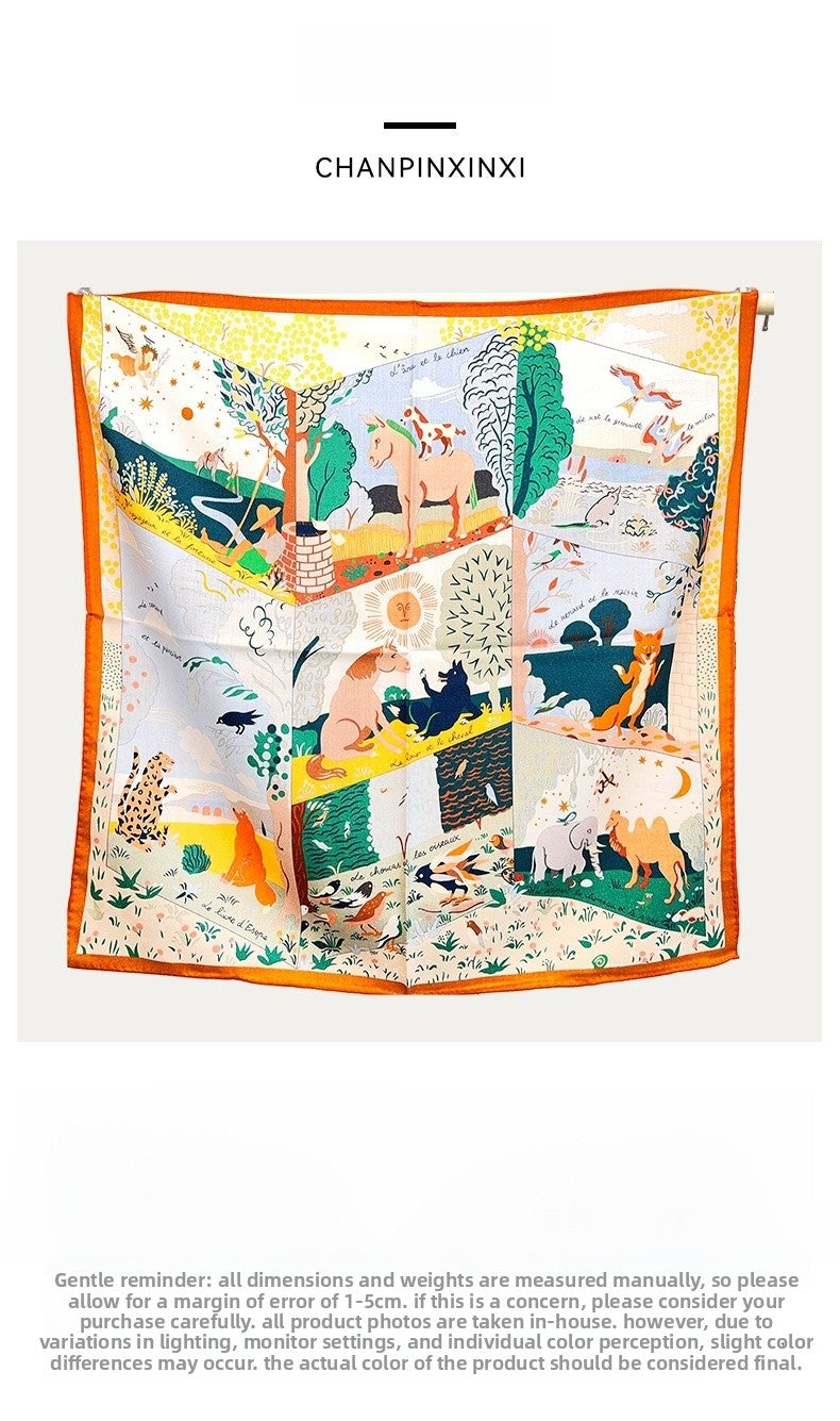 Sweet Multicolor Silk Scarf For Women, Perfect Summer Accessory Featuring Elegant Printing
