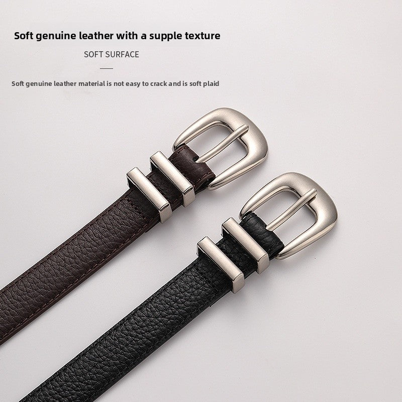 Women's Genuine Leather Business Belt With Alloy Pin Buckle In Dyed Black