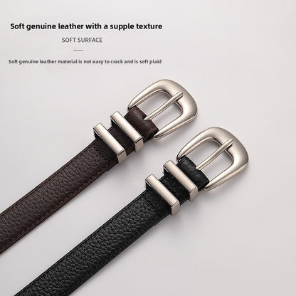 Women's Genuine Leather Business Belt With Alloy Pin Buckle In Dyed Black