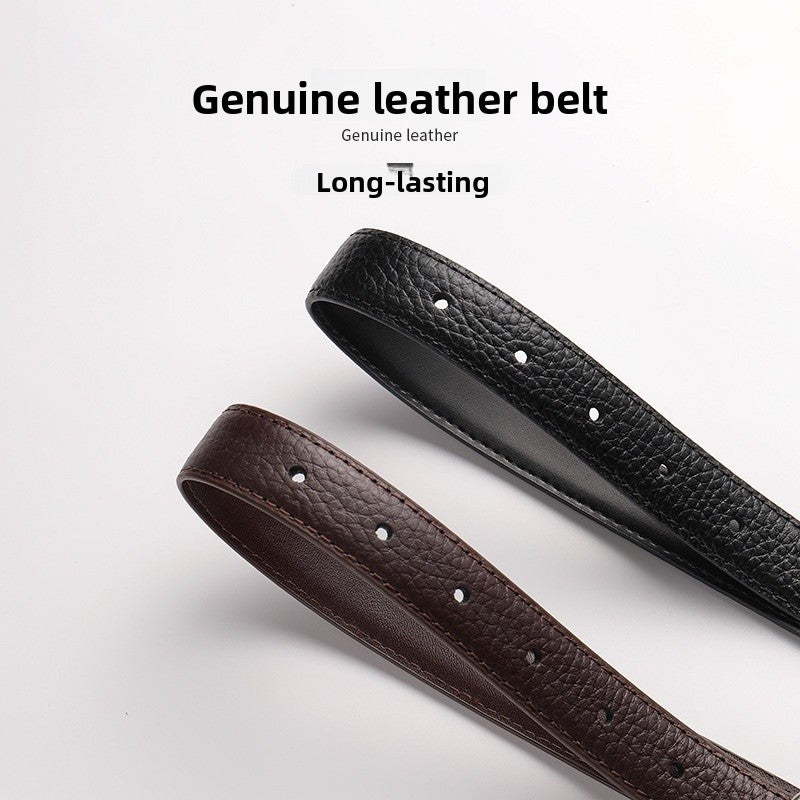 Women's Genuine Leather Business Belt With Alloy Pin Buckle In Dyed Black