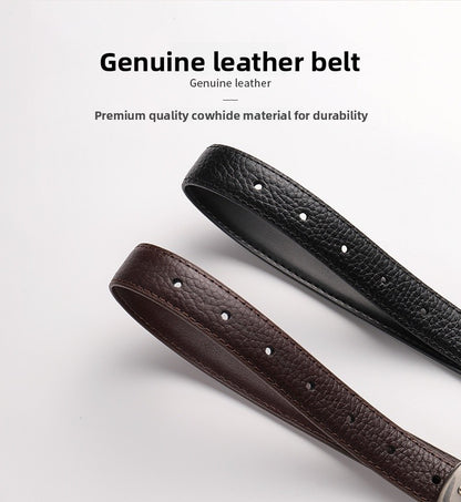 Women's Genuine Leather Business Belt With Alloy Pin Buckle In Dyed Black