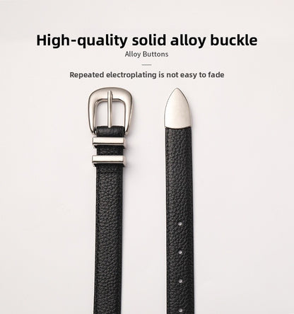 Women's Genuine Leather Business Belt With Alloy Pin Buckle In Dyed Black
