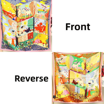 Sweet Multicolor Silk Scarf For Women, Perfect Summer Accessory Featuring Elegant Printing