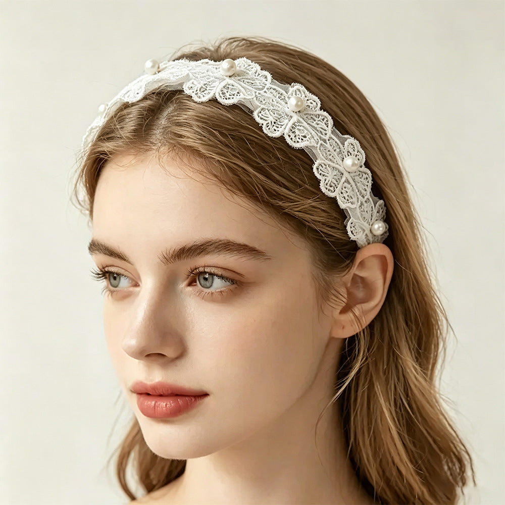 Sweet Flowers Hair Band For Girls In White Cloth, Perfect For Spring & Summer