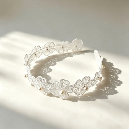 Sweet Flowers Hair Band For Girls In White Cloth, Perfect For Spring & Summer