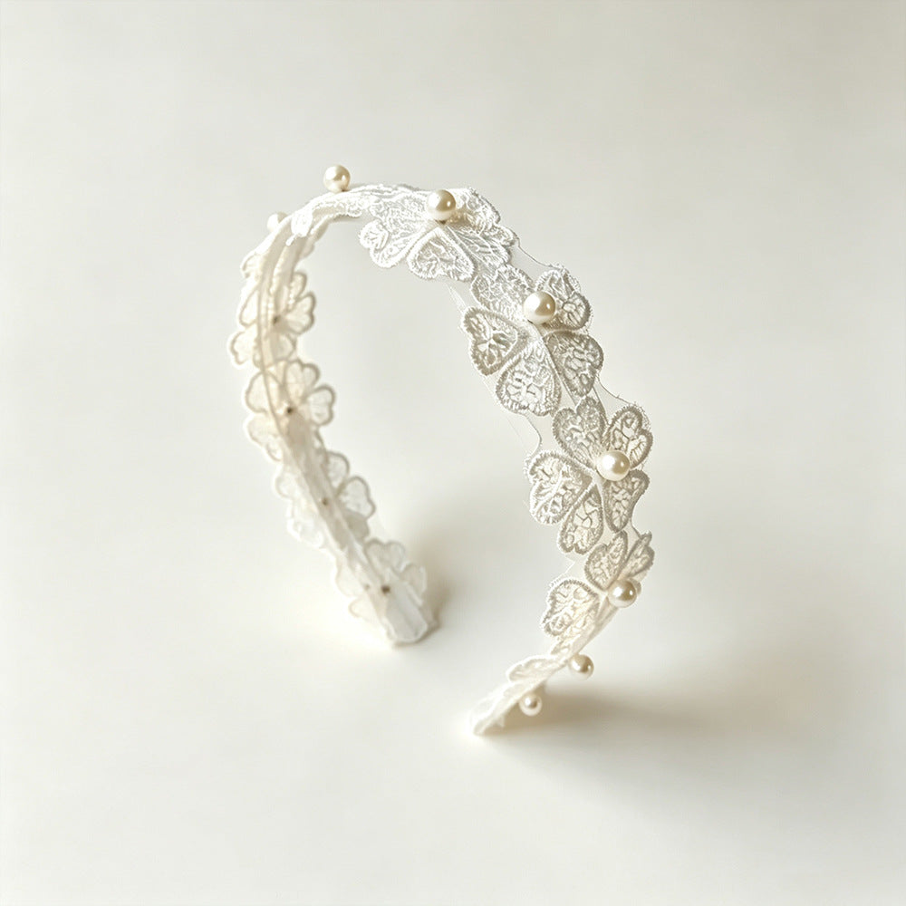 Sweet Flowers Hair Band For Girls In White Cloth, Perfect For Spring & Summer