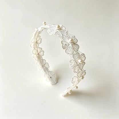 Sweet Flowers Hair Band For Girls In White Cloth, Perfect For Spring & Summer
