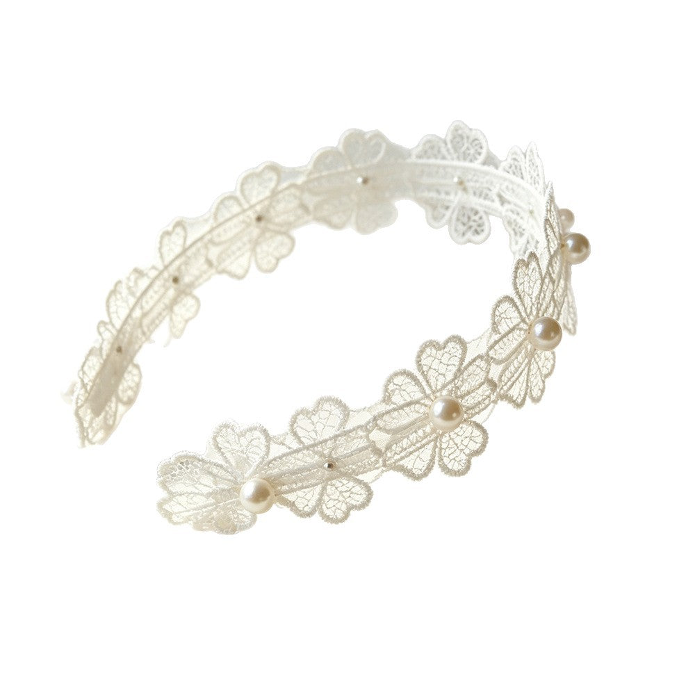 Sweet Flowers Hair Band For Girls In White Cloth, Perfect For Spring & Summer