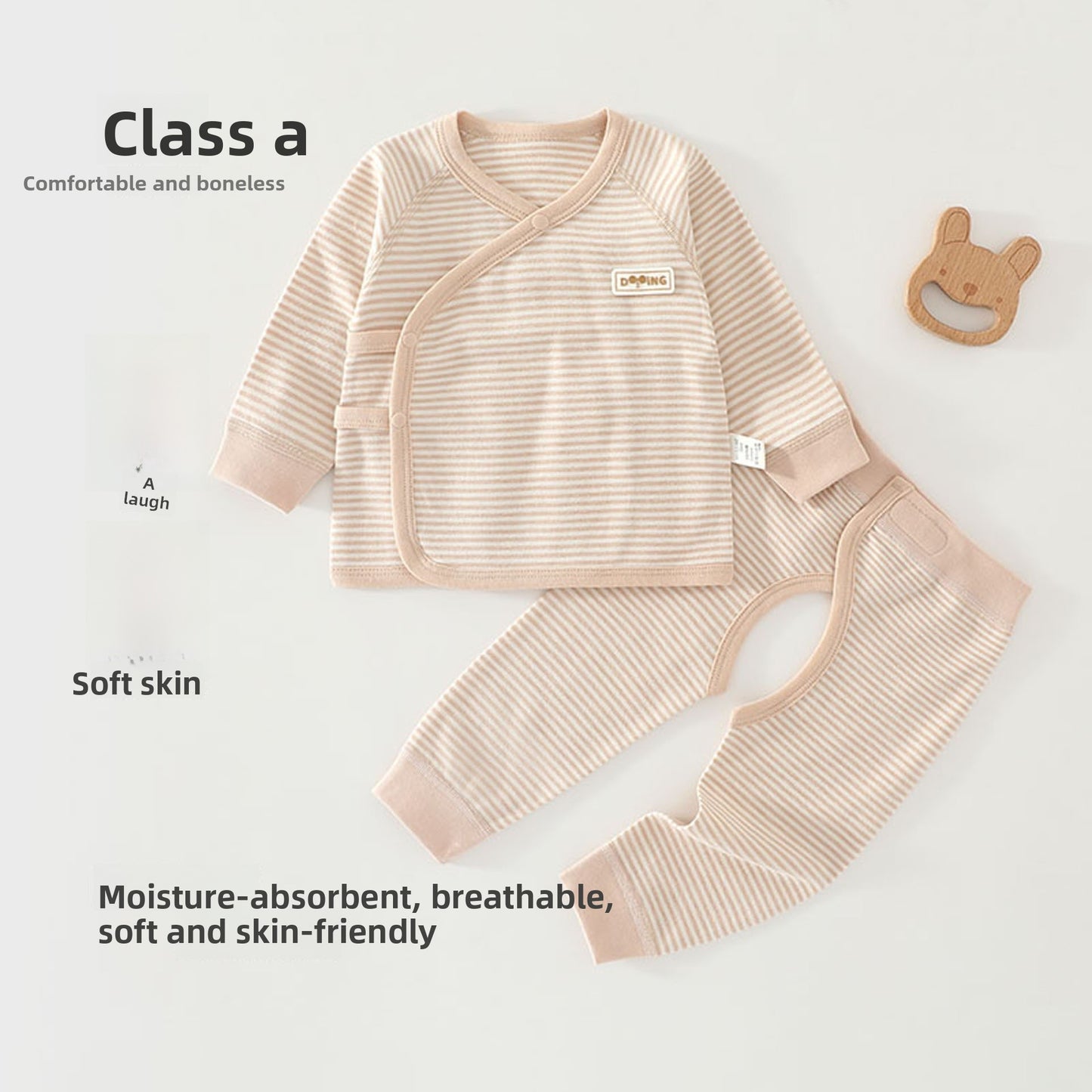 Stripe Cotton Children's Underwear Set In Natural Pink, Warm And Comfortable, 2 Pieces For Babies 0-2 Years
