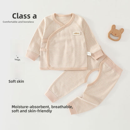 Stripe Cotton Children's Underwear Set In Natural Pink, Warm And Comfortable, 2 Pieces For Babies 0-2 Years
