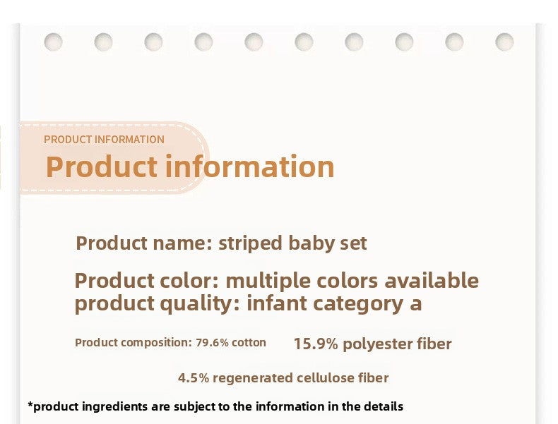 Stripe Cotton Children's Underwear Set In Natural Pink, Warm And Comfortable, 2 Pieces For Babies 0-2 Years