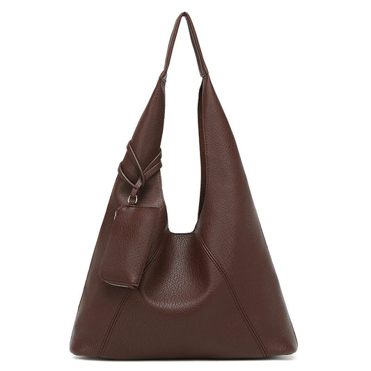 Women’s PU Leather Splicing Bucket Tote Bag With Sewing Thread Detail, Featuring Single Shoulder Strap