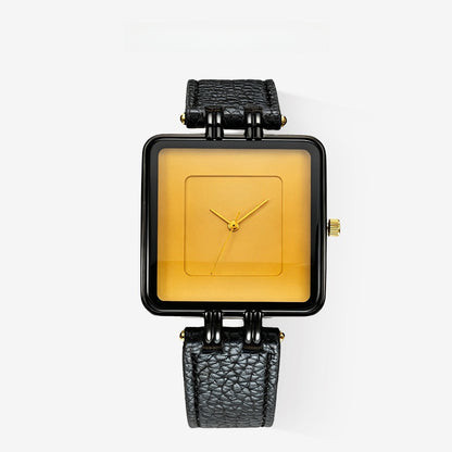 Men's Quartz Watch With Square Dial, Genuine Leather Strap, Tempered Glass Mirror, And Pointer Display Featuring Pin Buckle