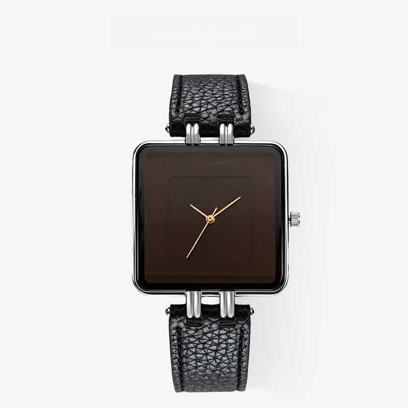 Men's Quartz Watch With Square Dial, Genuine Leather Strap, Tempered Glass Mirror, And Pointer Display Featuring Pin Buckle