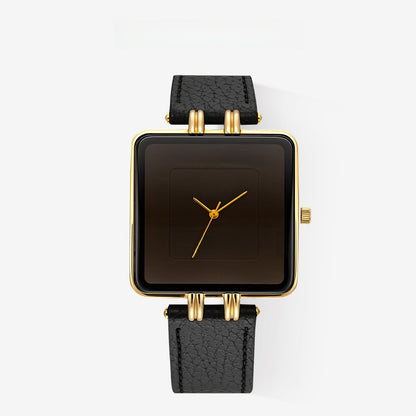 Men's Quartz Watch With Square Dial, Genuine Leather Strap, Tempered Glass Mirror, And Pointer Display Featuring Pin Buckle