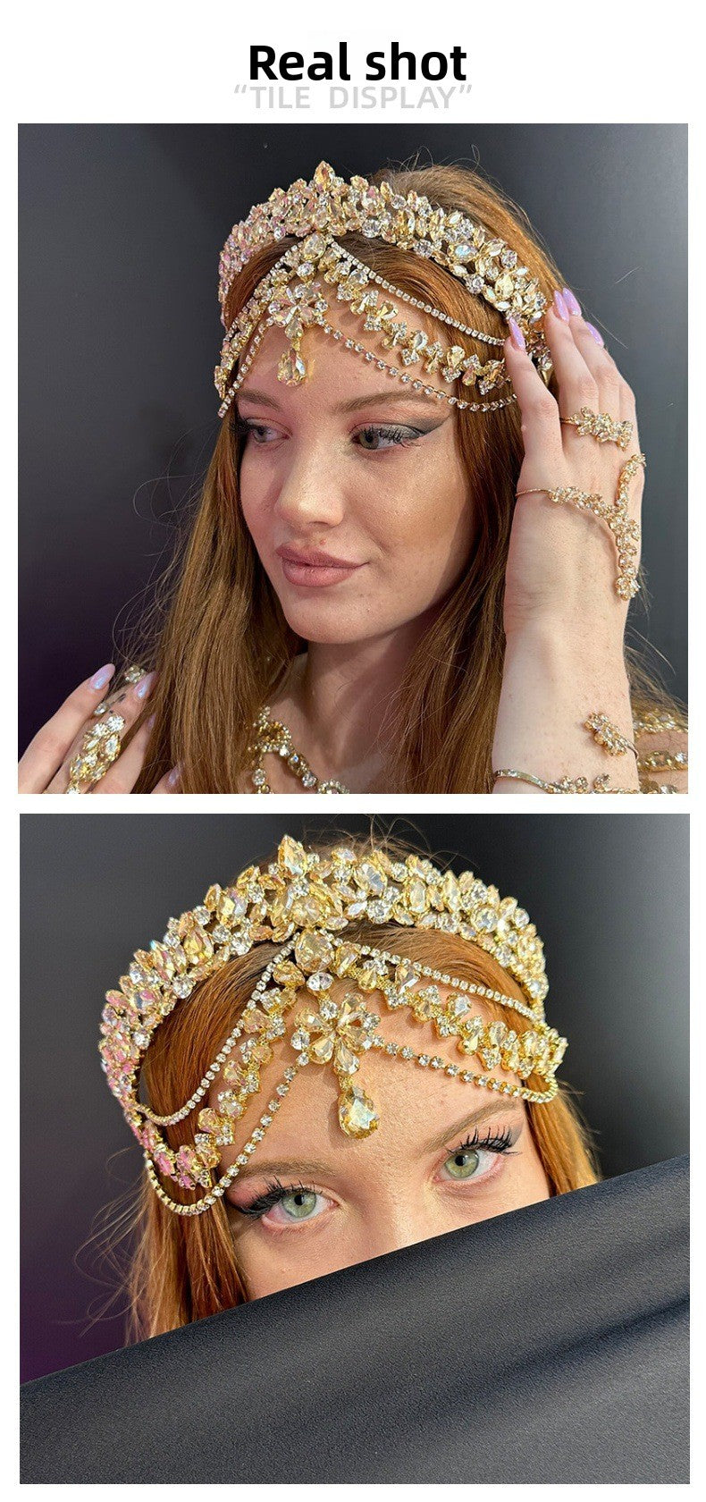 Exaggerated Water Droplets Jewelry Headband For Women With Rhinestones In Gold