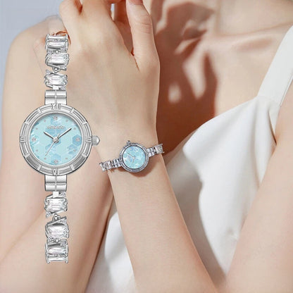 Women’s Quartz Watch With Copper Strap And Jewelry Buckle, Round Dial Featuring Tempered Glass Mirror
