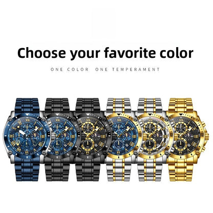 Men's Quartz Watch With Round Dial, Steel Belt Strap, Coated Glass Mirror, Pointer Display, And Butterfly Double Snap Buckle