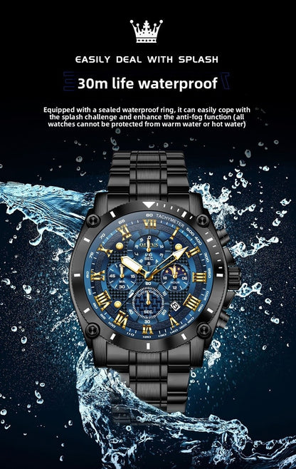 Men's Quartz Watch With Round Dial, Steel Belt Strap, Coated Glass Mirror, Pointer Display, And Butterfly Double Snap Buckle