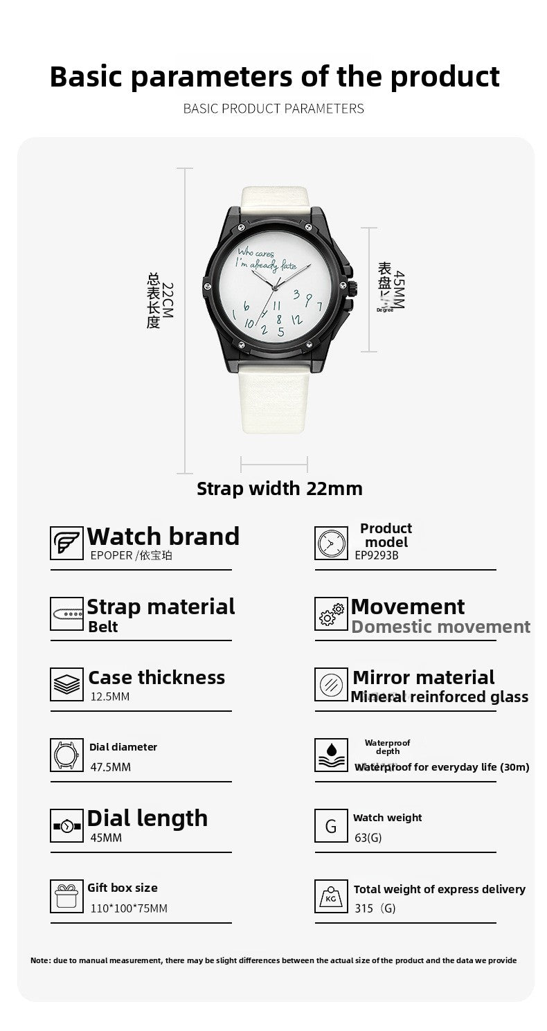 Unisex Quartz Watch With Genuine Leather Strap And Horseshoe Buckle, Round Dial Featuring Tempered Glass And Pointer Display