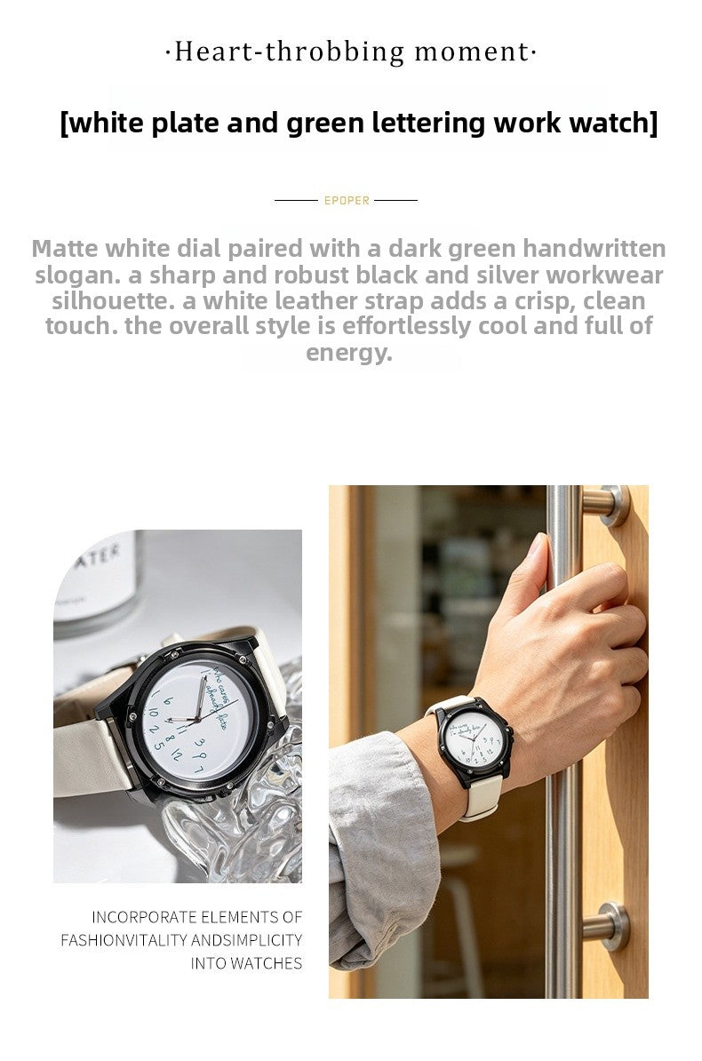 Unisex Quartz Watch With Genuine Leather Strap And Horseshoe Buckle, Round Dial Featuring Tempered Glass And Pointer Display