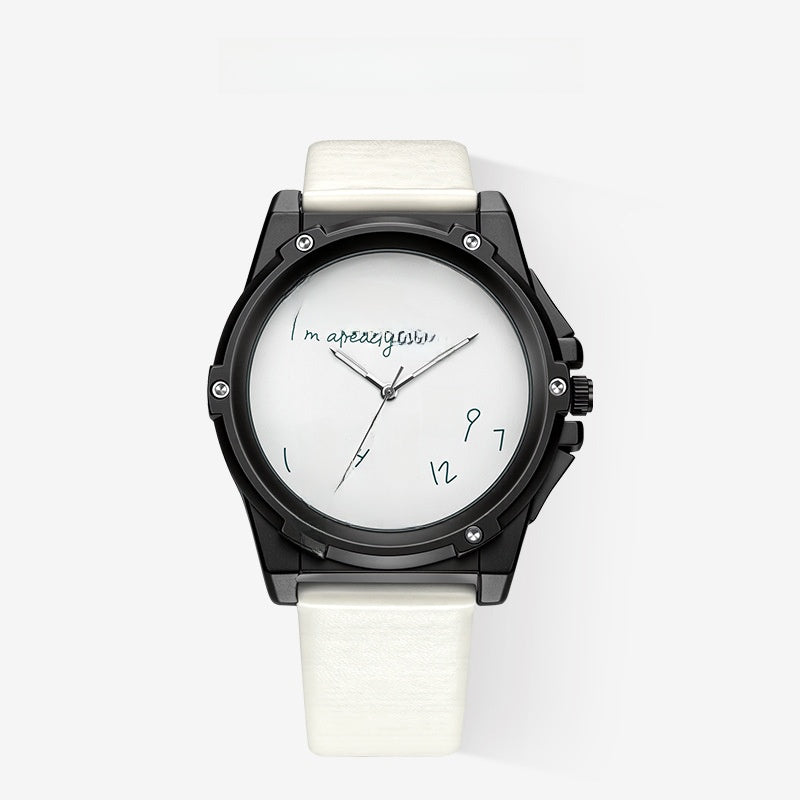 Unisex Quartz Watch With Genuine Leather Strap And Horseshoe Buckle, Round Dial Featuring Tempered Glass And Pointer Display