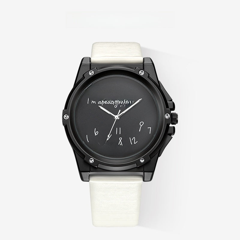 Unisex Quartz Watch With Genuine Leather Strap And Horseshoe Buckle, Round Dial Featuring Tempered Glass And Pointer Display