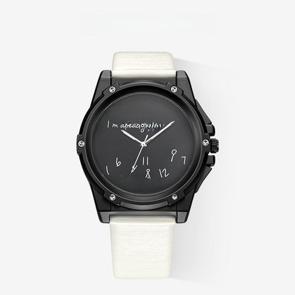 Unisex Quartz Watch With Genuine Leather Strap And Horseshoe Buckle, Round Dial Featuring Tempered Glass And Pointer Display
