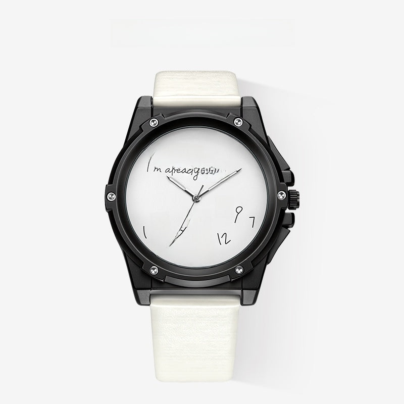 Unisex Quartz Watch With Genuine Leather Strap And Horseshoe Buckle, Round Dial Featuring Tempered Glass And Pointer Display
