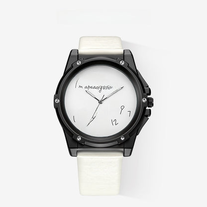 Unisex Quartz Watch With Genuine Leather Strap And Horseshoe Buckle, Round Dial Featuring Tempered Glass And Pointer Display