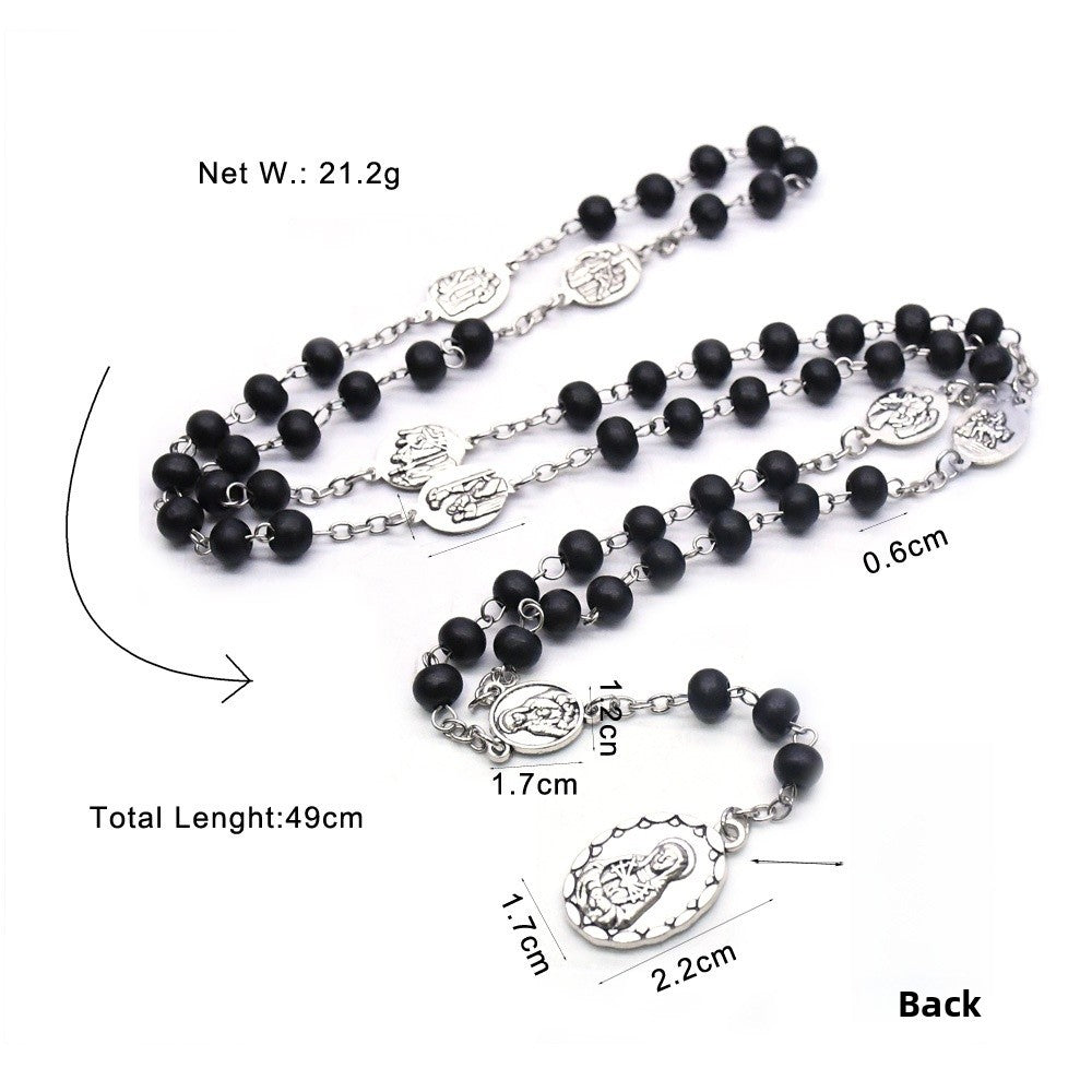 Maillard Style Wine Red Wood Cross Long Necklace With Electroplated Finish And Alloy Pendant On Ball Chain