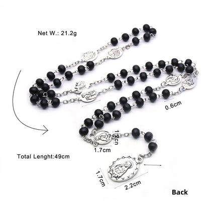 Maillard Style Wine Red Wood Cross Long Necklace With Electroplated Finish And Alloy Pendant On Ball Chain