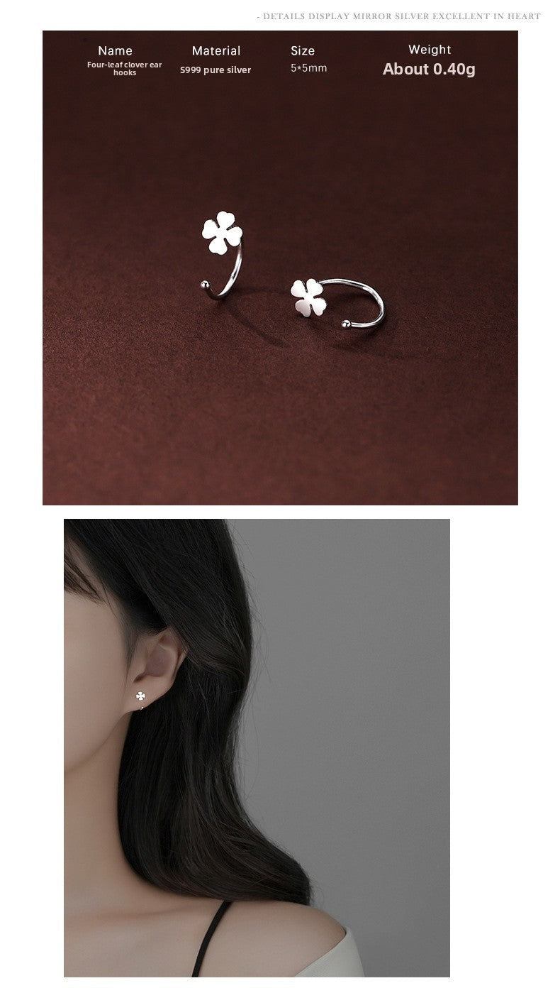 Silver Flowers Ear Hook For Women Made Of S999 Silver Featuring Electroplated Craftsmanship In Simple Style
