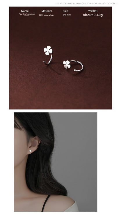 Silver Flowers Ear Hook For Women Made Of S999 Silver Featuring Electroplated Craftsmanship In Simple Style