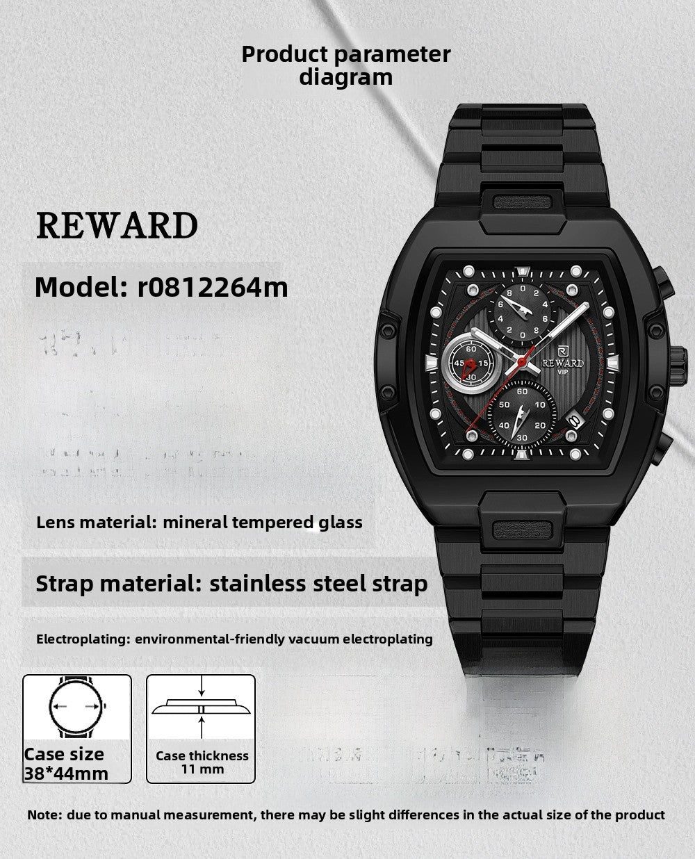 Men's Quartz Watch With Barrel Shape Dial, Stainless Steel Strap, Double Side Snaps Buckle, And Tempered Glass Mirror