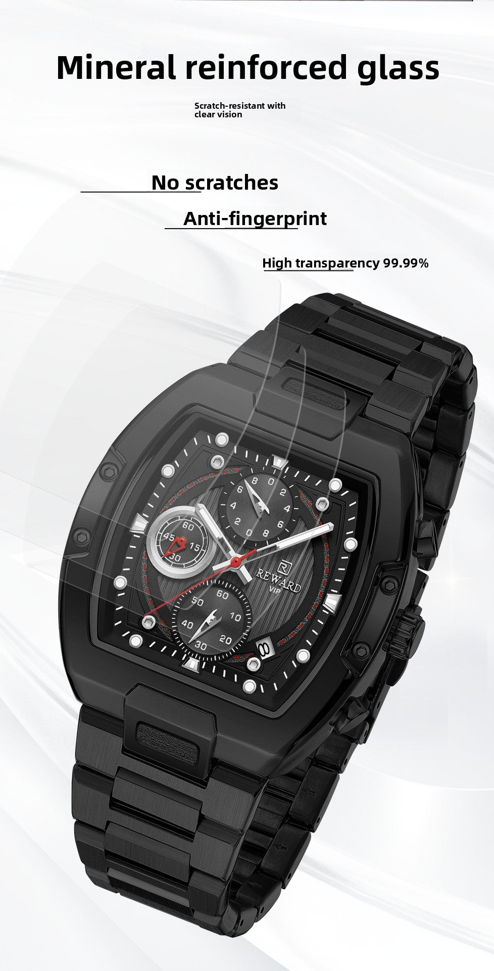 Men's Quartz Watch With Barrel Shape Dial, Stainless Steel Strap, Double Side Snaps Buckle, And Tempered Glass Mirror