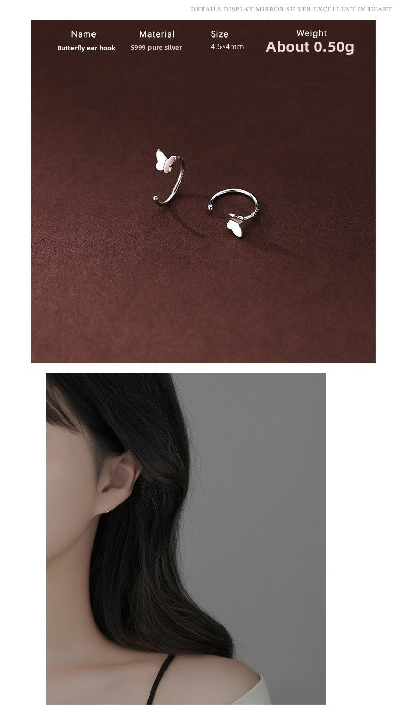 Silver Flowers Ear Hook For Women Made Of S999 Silver Featuring Electroplated Craftsmanship In Simple Style