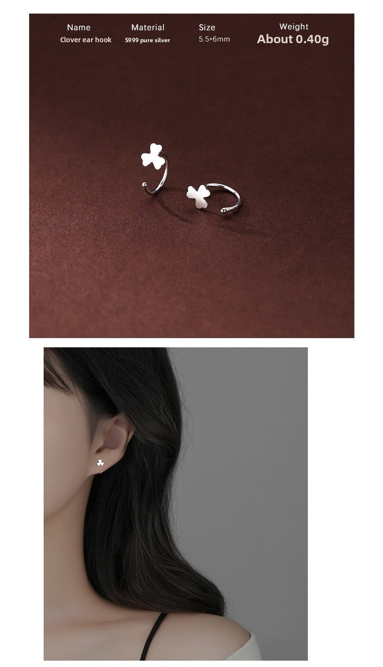 Silver Flowers Ear Hook For Women Made Of S999 Silver Featuring Electroplated Craftsmanship In Simple Style