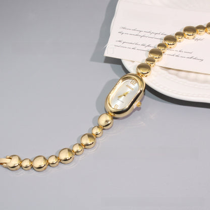 Women's Oval Quartz Watch With Alloy Strap And Jewelry Buckle Featuring Plexiglass Mirror Material
