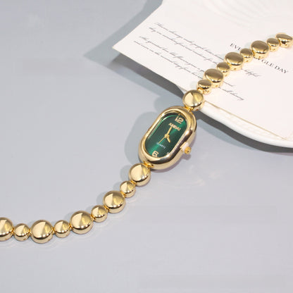 Women's Oval Quartz Watch With Alloy Strap And Jewelry Buckle Featuring Plexiglass Mirror Material